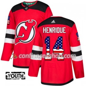 Adidas Maillot de Hockey New Jersey Devils Adam Henrique 14 2017-2018 Rouge USA Flag Fashion Authentic - Enfant